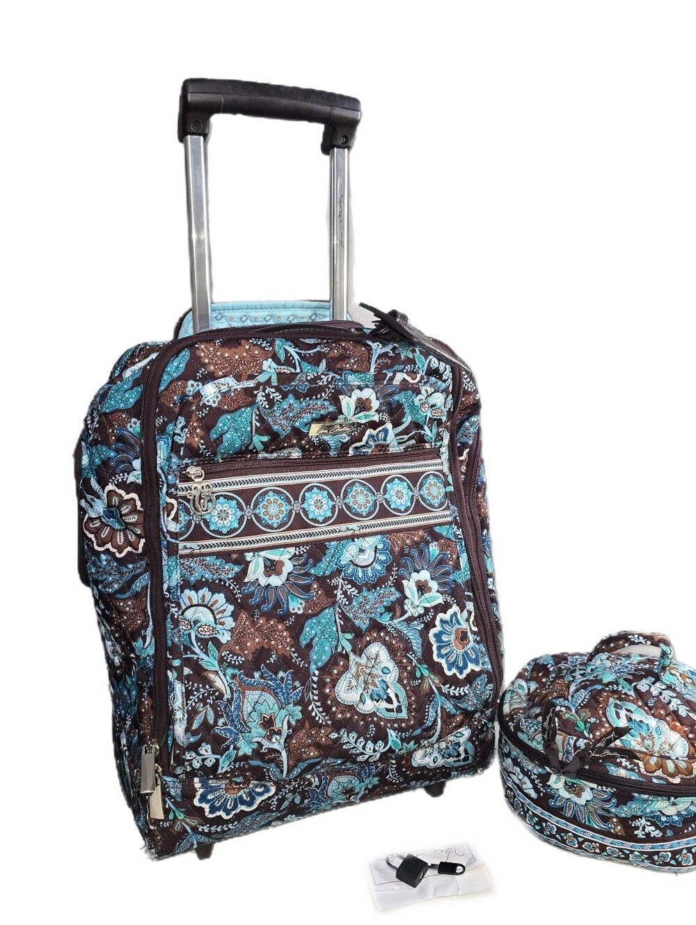 Retired Vera Bradley JAVA BLUE Luggage 19" Rolling Suitcase Carry On + Cosmetic